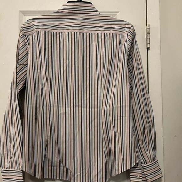 Lands end multicolored striped long sleeve button down blouse. - Picture 2 of 5